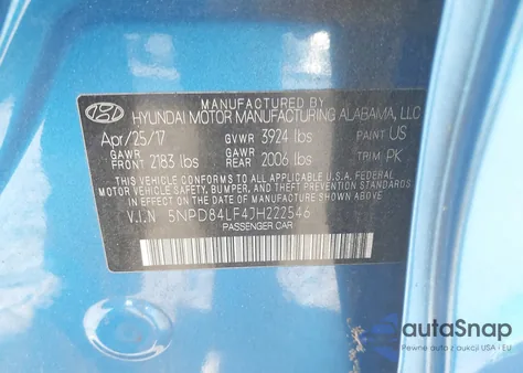 2018 Hyundai Elantra Sel z USA, uszkodzony, nr VIN 5NPD84LF4JH222546
